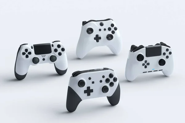 Set di joystick o gamepad per gamer in piedi su sfondo bianco — Foto Stock