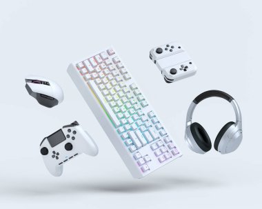 Fare, klavye, joystick, kulaklık, VR gibi uçan oyun dişlileri.