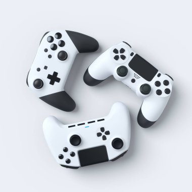 Beyaz arkaplanda yalan söyleyen oyun kumandaları ya da oyun koruyucuları