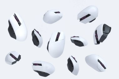 Beyaz arkaplanda bulanık uçan oyun faresi