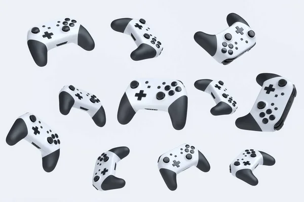 Joysticks de jugador volador o gamepads sobre fondo blanco —  Fotos de Stock