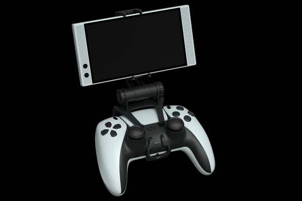 Реалистичный белый джойстик для игр на мобильном телефоне на черном фоне — стоковое фото