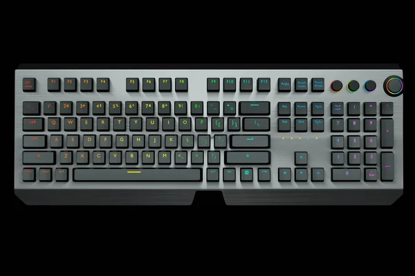 Clavier d'ordinateur avec couleurs rgb isolé sur fond noir. — Photo