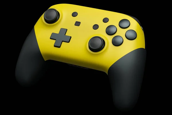 Joystick jaune réaliste pour manette de jeu vidéo sur fond noir — Photo