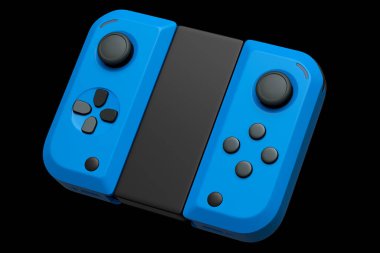 Siyah arkaplanda dokunmatik ekrana bağlı taşınabilir video oyunu denetleyicileri