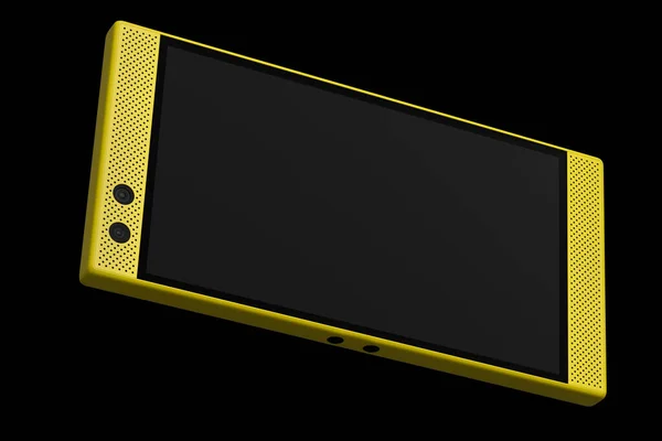 Vista frontal del smartphone amarillo con pantalla vacía, concepto de juego móvil —  Fotos de Stock