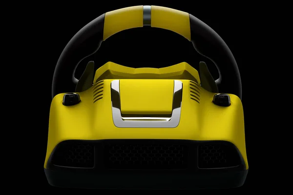 Realistické kožené volant izolované na černém pozadí zadní pohled. — Stock fotografie