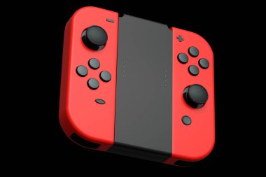 Siyah arkaplanda dokunmatik ekrana bağlı taşınabilir video oyunu denetleyicileri