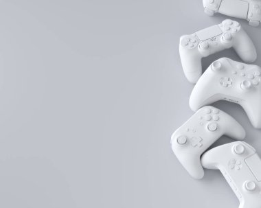 Beyaz arkaplanda yalan söyleyen oyun kumandaları ya da oyun koruyucuları