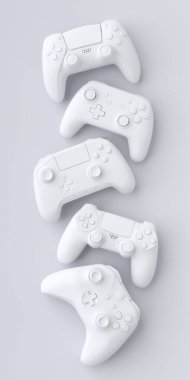 Beyaz arkaplanda yalan söyleyen oyun kumandaları ya da oyun koruyucuları