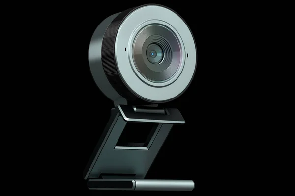 Webcamera op statief voor online videochat en conferentie over zwarte achtergrond — Stockfoto