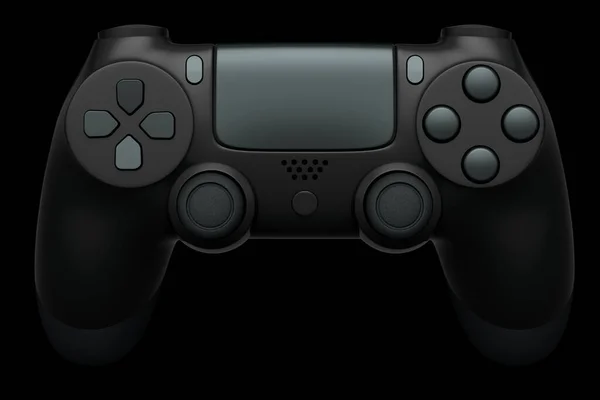 Реалистичный черный джойстик для контроллера видеоигр на черном фоне — стоковое фото