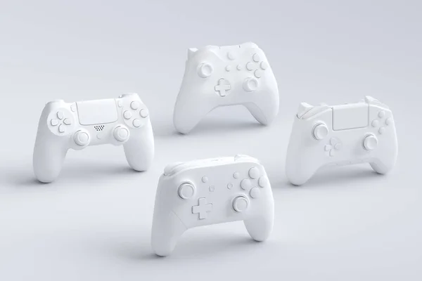 Conjunto de joysticks gamer em pé ou gamepads no fundo branco — Fotografia de Stock