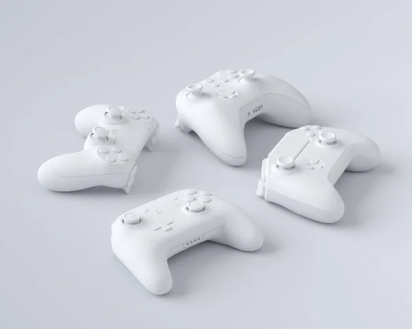 Conjunto de joysticks gamer deitado ou gamepads no fundo branco — Fotografia de Stock