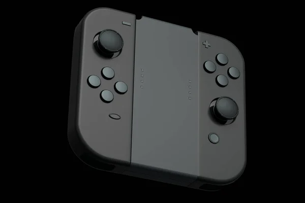 黒の背景にタッチスクリーンに接続されたポータブルビデオゲームコントローラ オンラインゲームのためのスマートフォン用ゲームパッドの3Dレンダリング — ストック写真
