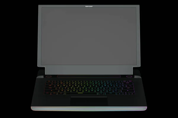 Renderização Jogos Modernos Laptop Colorido Fundo Preto Conceito Jogos Computador — Fotografia de Stock