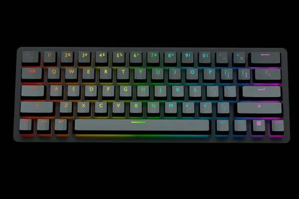 Teclado Computador Preto Com Cores Rgb Isolado Fundo Preto Renderização — Fotografia de Stock