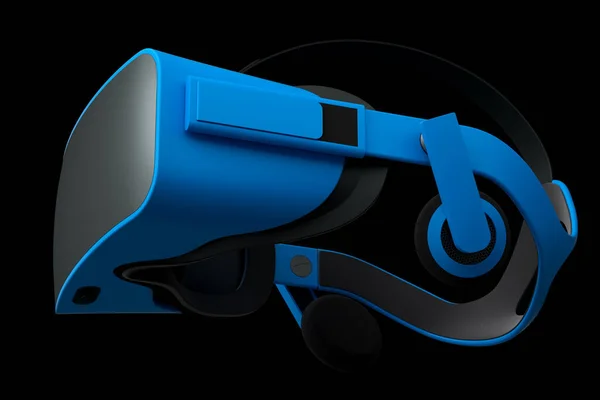 Virtual blue reality glasses isolated on black background. 3d rendering of goggles for virtual design in augmented reality or virtual gaming