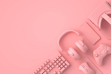 Oyun alanının üst görünümü ve fare, klavye, joystick, kulaklık, VR gibi cihazlar