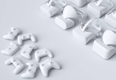 Beyazlar üzerinde çevrimiçi oyun oynamak için sanal gerçeklik gözlükleri ve denetleyiciler