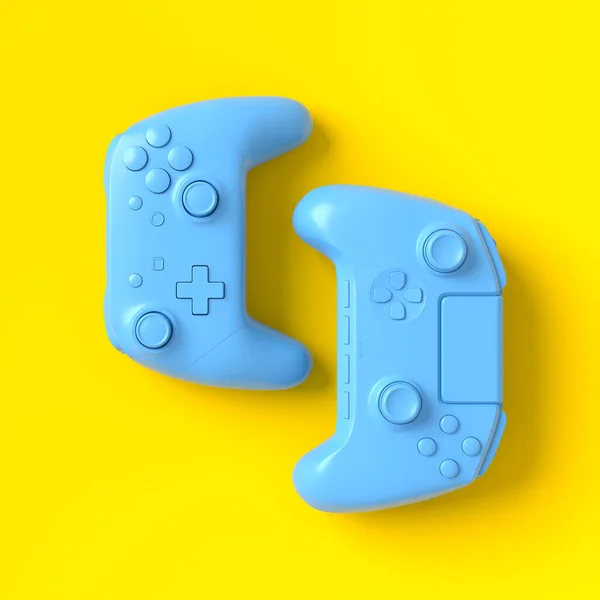 Set van liegende gamer joysticks of gamepads op gele achtergrond — Stockfoto