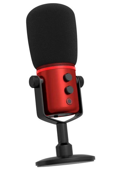 Rendu 3D du microphone à condensateur rouge du studio isolé sur fond blanc — Photo