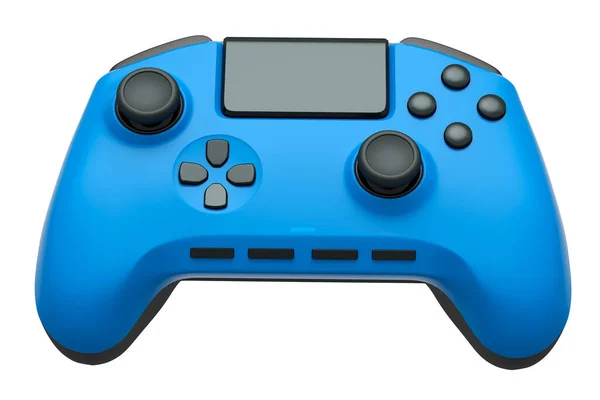 실제 파란색 비디오 게임 조이스틱 흰색 배경 위에서 하는 게임 — 스톡 사진