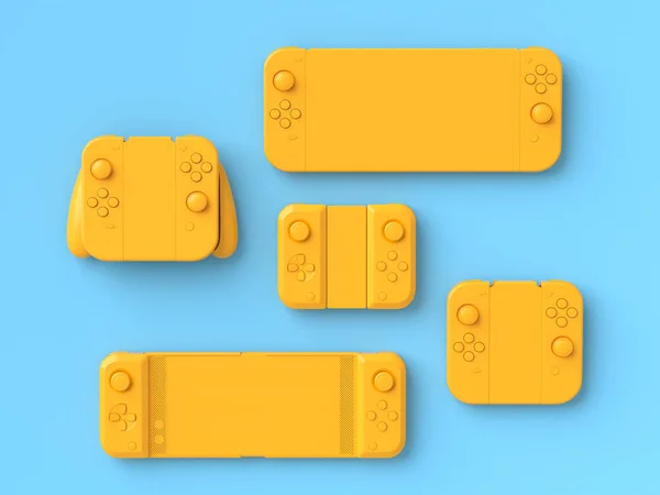 Vista superior de joysticks o gamepads de gamer sobre fondo azul y amarillo —  Fotos de Stock