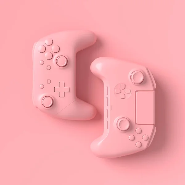 Juego de joysticks o gamepads mentirosos sobre fondo rosa —  Fotos de Stock