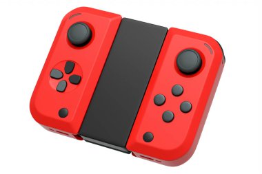 Beyaz arkaplandaki dokunmatik ekrana bağlı taşınabilir video oyun denetleyicileri