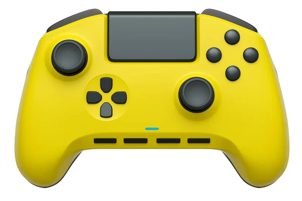 Joystick jogo de vídeo amarelo realista no fundo branco — Fotografia de Stock