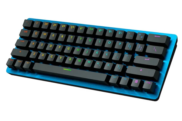 Blaue Computertastatur mit RGB-Farben isoliert auf weißem Hintergrund. — Stockfoto