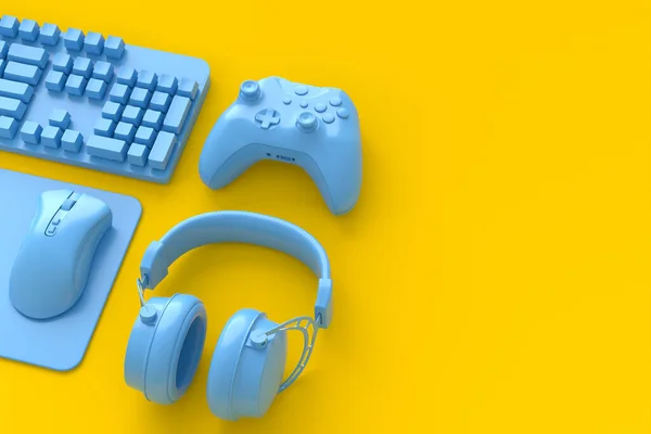 Visão Superior Espaço Trabalho Jogador Engrenagem Azul Monocromática Como Mouse — Fotografia de Stock