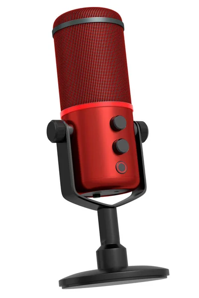 Rendu Microphone Condensateur Rouge Studio Isolé Sur Fond Blanc Concept — Photo