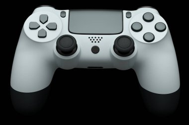 Siyah arka planda video oyunu kontrolörü için gerçekçi joystick. Bulut oyunu ve oyun alanı çalışma alanı konsepti için 3 boyutlu görüntüleme