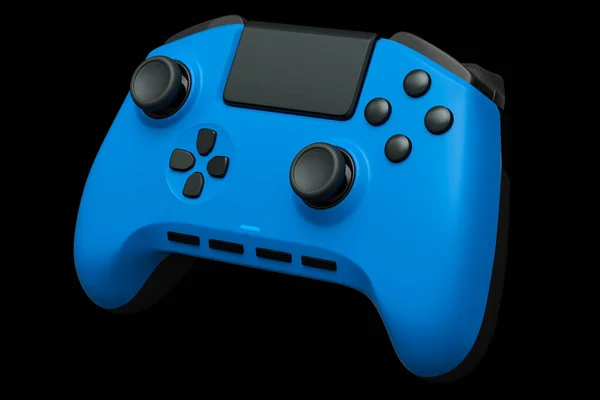 Joystick Azul Realista Para Controlador Videojuegos Sobre Fondo Negro Representación — Foto de Stock