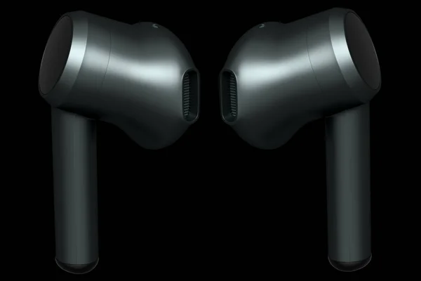 Rendering Wireless Earphones Black Background Concept Headphones Workouts Listening Streaming — Stock Photo, Image