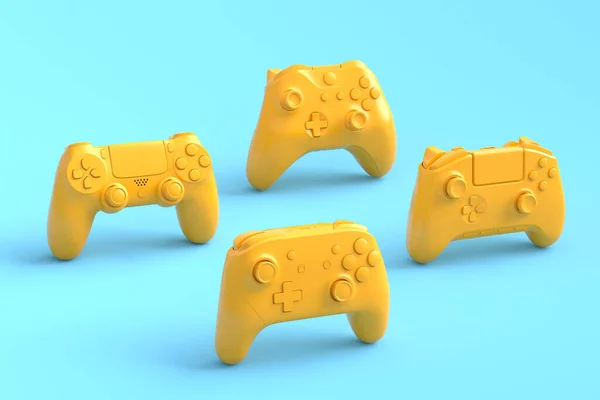 Conjunto Joysticks Gamer Monocromo Pie Gamepads Sobre Fondo Azul Amarillo —  Fotos de Stock