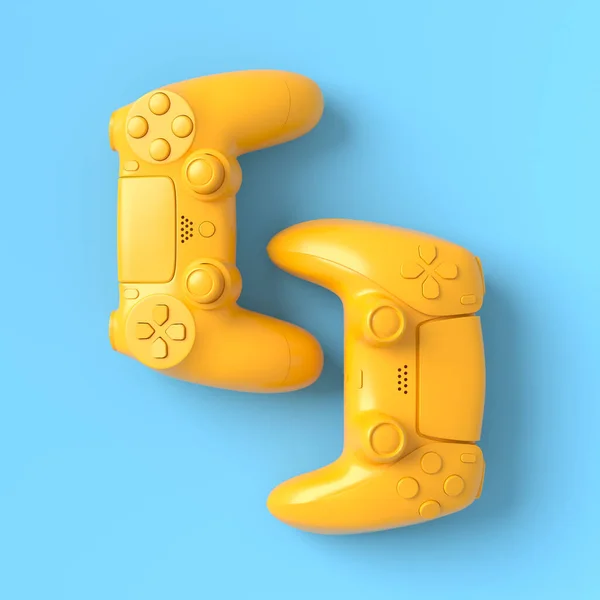 Sada Prolhaných Monochromatických Joysticků Nebo Gamepadů Modrém Žlutém Pozadí Vykreslování — Stock fotografie