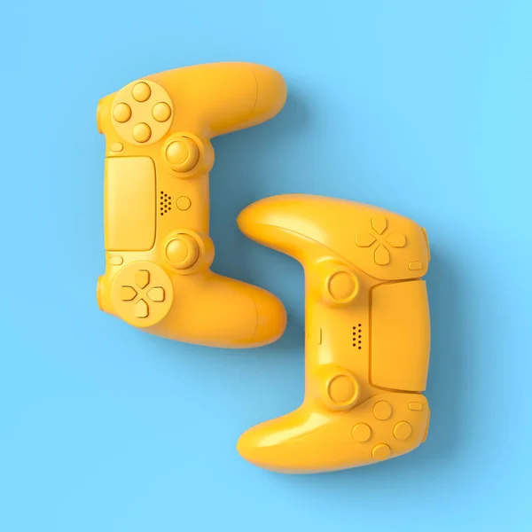 Állítsa Hazug Monokróm Gamer Joysticks Vagy Gamepads Kék Sárga Alapon — Stock Fotó