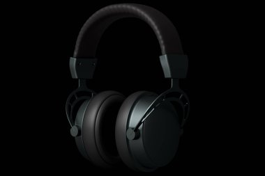 Siyah arka planda 3 boyutlu oyun kulaklığı tasarımı. Bulut oyunu ve oyun yayın hizmetleri kavramı