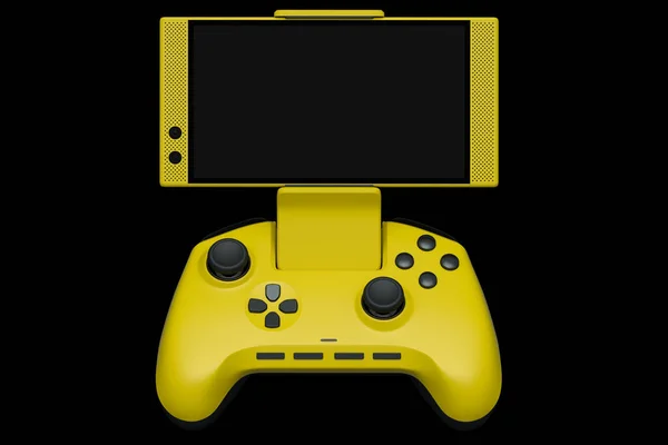 Реалістичний Жовтий Джойстик Гри Мобільному Телефоні Чорному Тлі Візуалізація Концепції — стокове фото