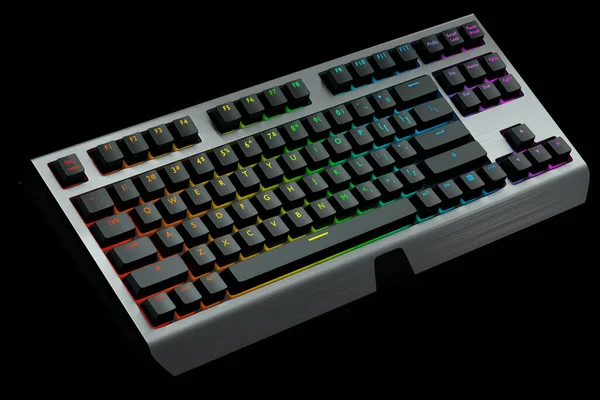 Clavier Ordinateur Noir Aux Couleurs Rgb Isolé Sur Fond Noir — Photo