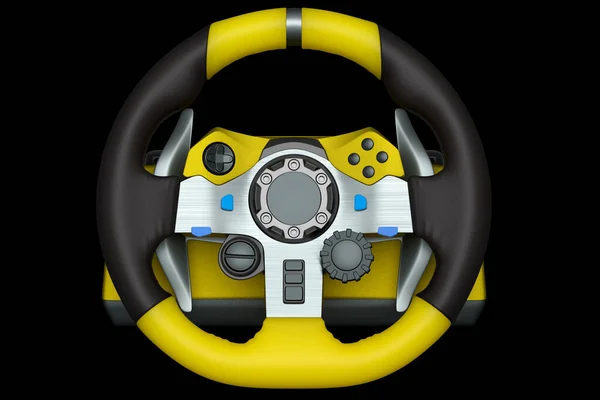 Realistic Leather Steering Wheel Isolated Black Background Rendering Streaming Gear — Stock Photo, Image