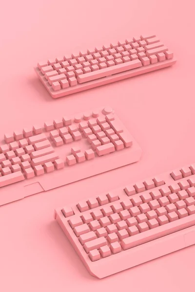 Top View Gamer Workspace Monochrome Gear Keyboards Pink Background Rendering — Stock Photo, Image