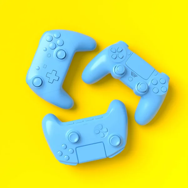 Set van liegende gamer joysticks of gamepads op gele achtergrond — Stockfoto