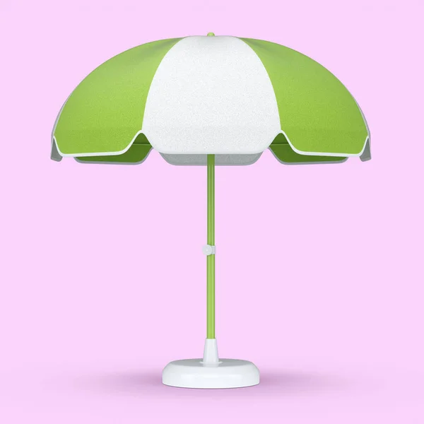 Guarda-chuva de praia listrado verde para a zona de lounge na costa isolada em rosa. — Fotografia de Stock