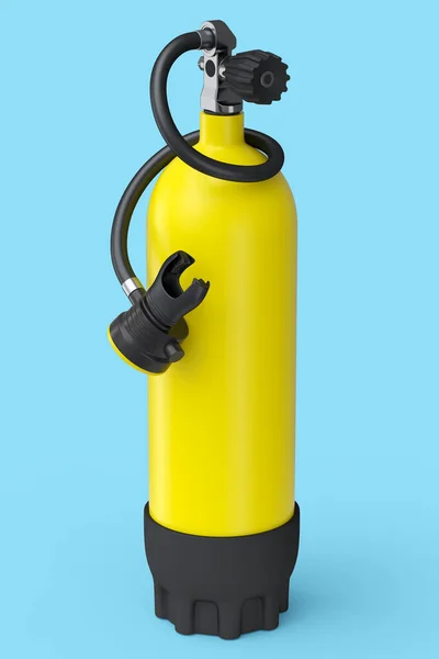 Sarı dalış tankı mavi arka planda izole şnorkelle yüzmek için tam oksijen — Stok fotoğraf