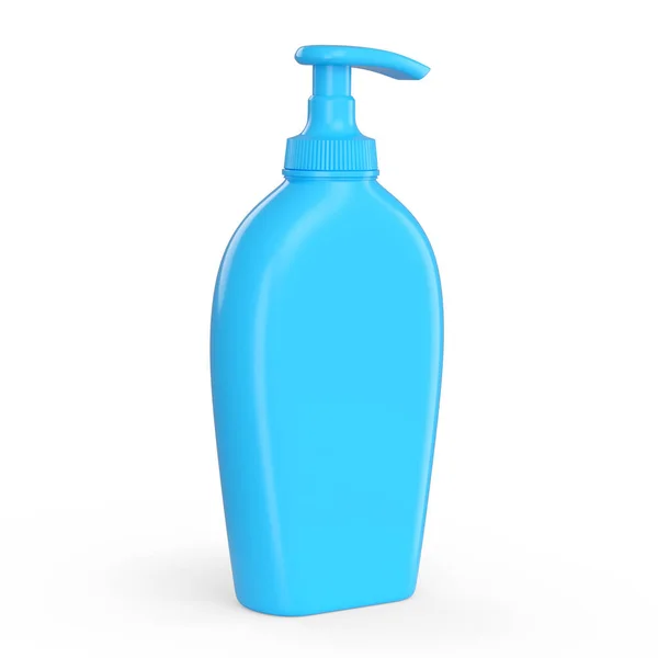 Botella de protector solar azul o tubo crema bloqueador solar aislado sobre fondo blanco. —  Fotos de Stock