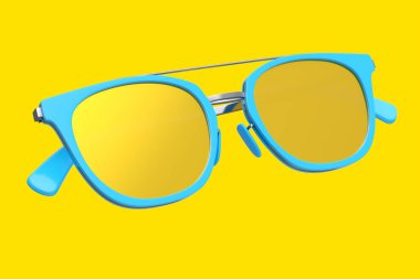 Sarı renkli mavi plastik çerçeveli ve gradyan mercekli gerçekçi güneş gözlemi